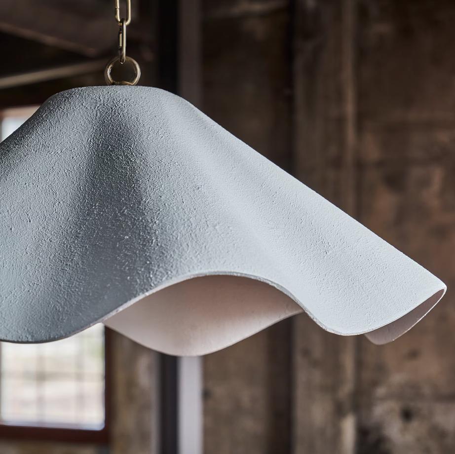 Marisol White Fluted Pendant Large - Pendant Installed | Bone & Brass
