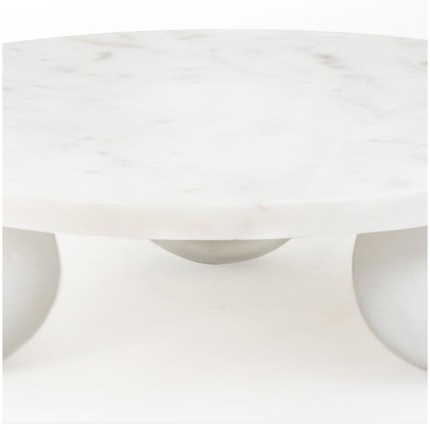 Marlow White Marble Plate, a round, solid white marble pedestal plate with a smooth finish.