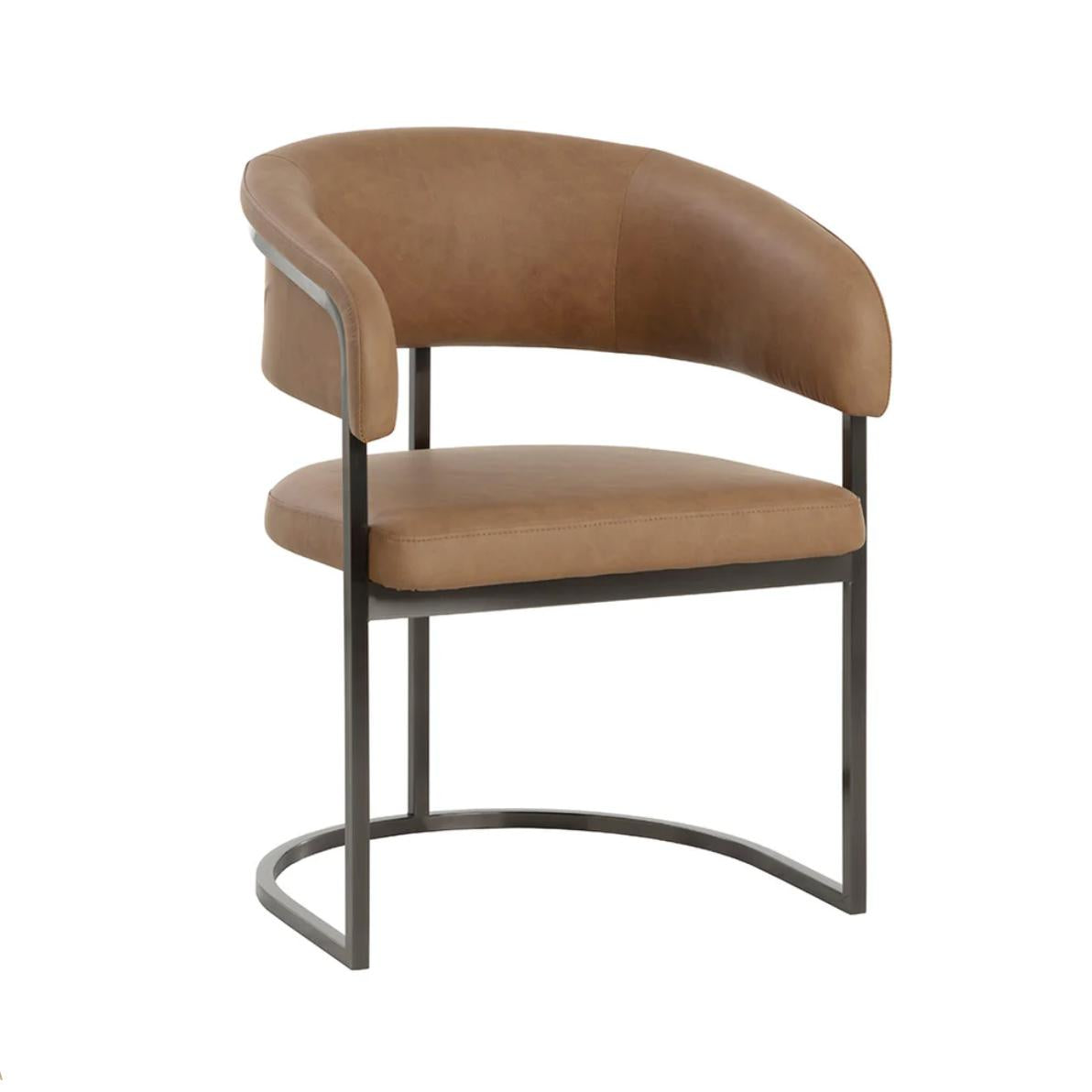 Marris Cognac & Gunmetal Dining Armchair | Bone & Brass