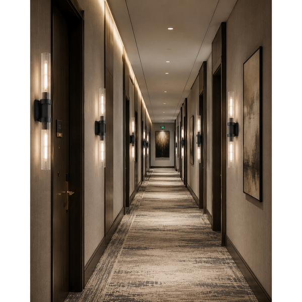 Matte Black Fluted Glass Wall Sconce