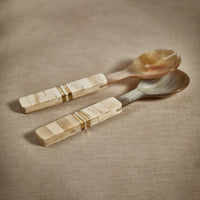 Matteo Horn Salad Server Set Bone Handle - Set Detail | Bone & Brass
