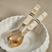 Matteo Horn Salad Server Set Bone Handle - Handle Detail | Bone & Brass
