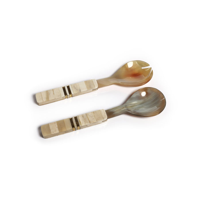 Matteo Horn Salad Server Set Bone Handle | Bone & Brass