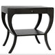 Dark mahogany Maude 2-Tier Side Table with curved legs, a drawer, and brass pull.