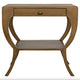 Maude 2-Tier Side Table: Solid mahogany with a smooth veneer, brass pull, and storage drawer.