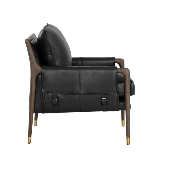 Mauti Black Leather Armchair - Chair Side View | Bone & Brass
