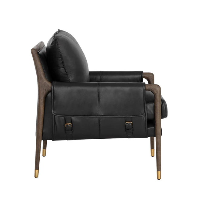 Mauti Black Leather Armchair - Chair Side View | Bone & Brass