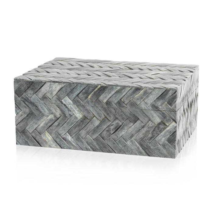 Mayfair Grey Bone Braided Decorative Box, Large | Bone & Brass