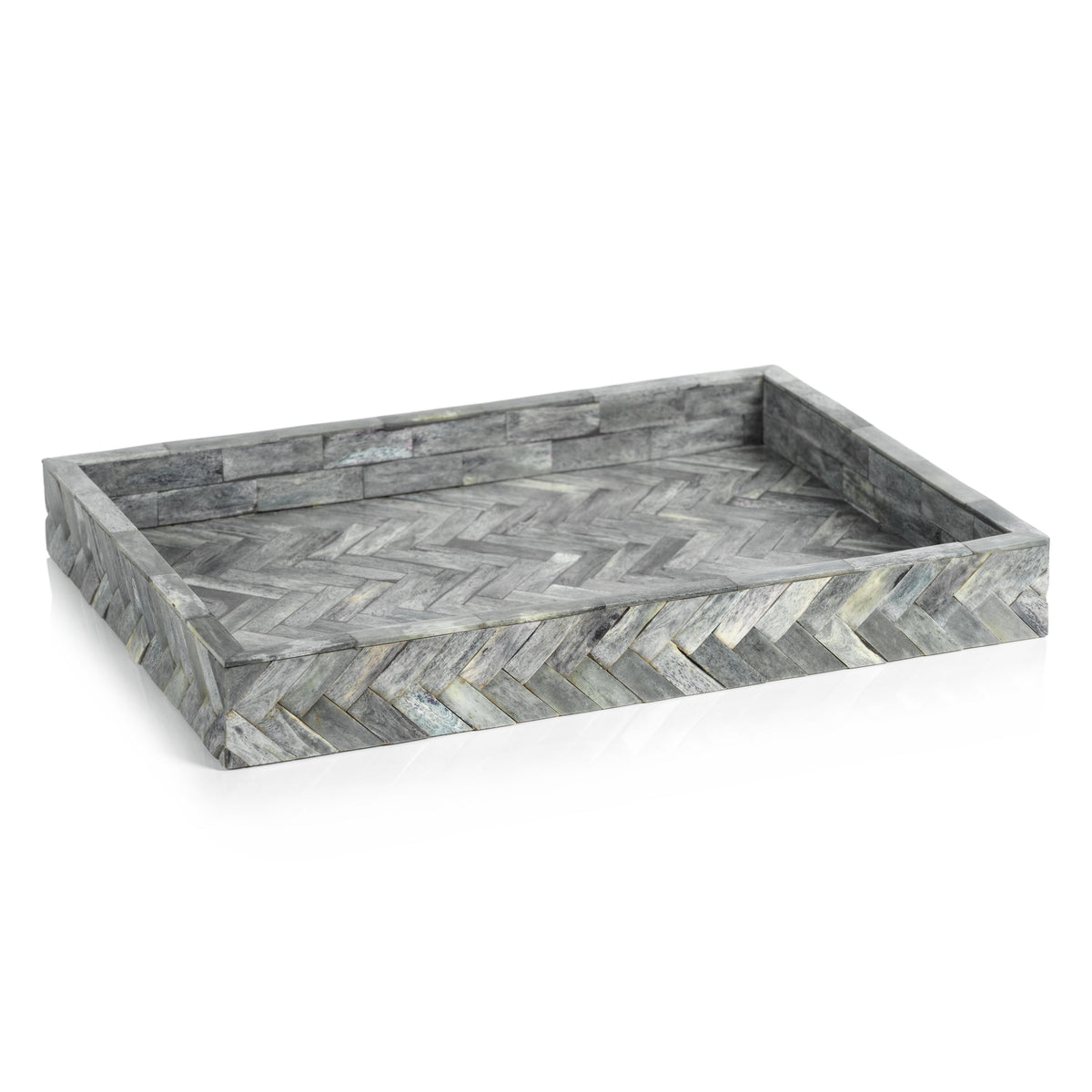 Mayfair Grey Bone Braided Decorative Tray, Large | Bone & Brass