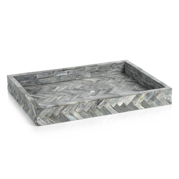 Mayfair Grey Bone Braided Decorative Tray, Large | Bone & Brass