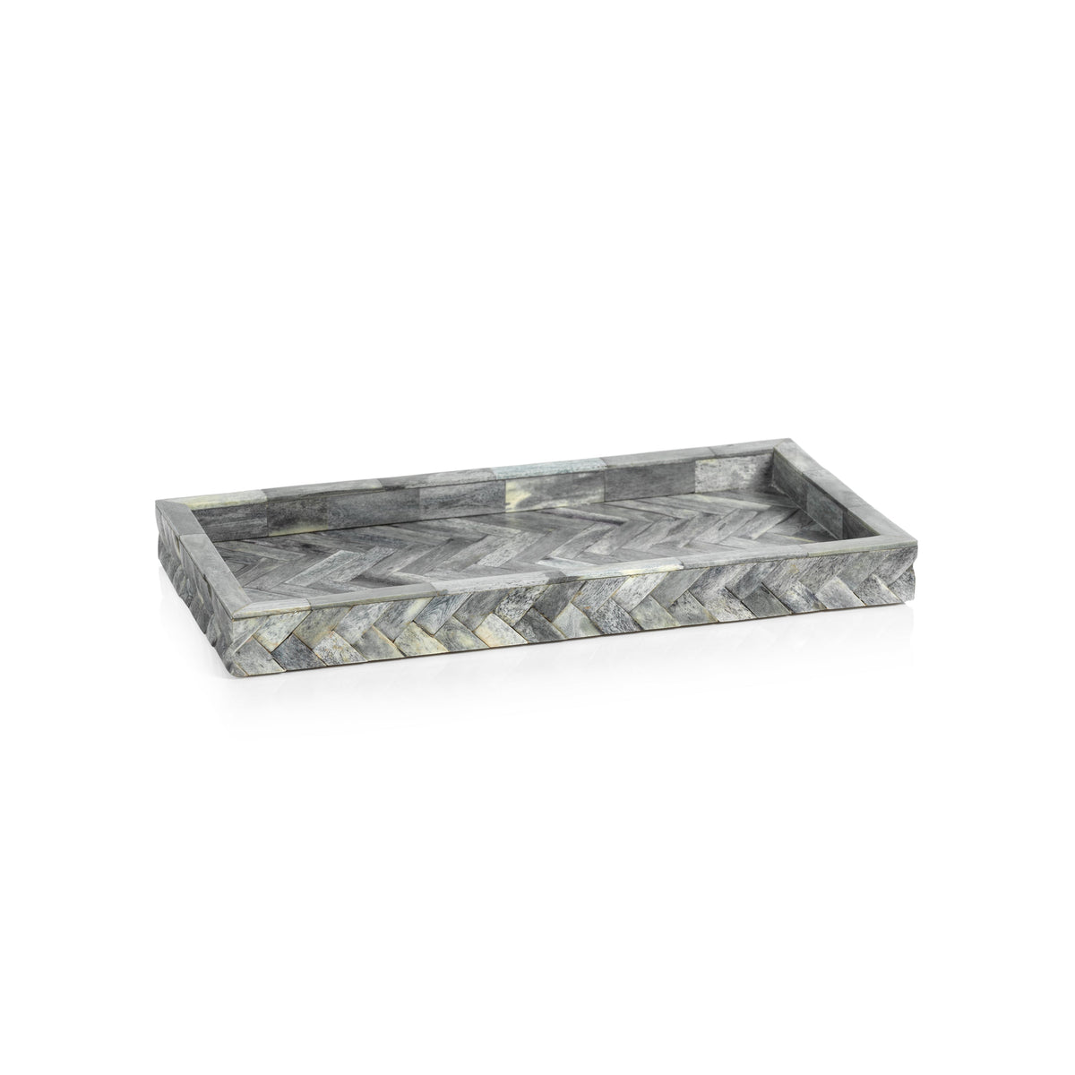 Mayfair Grey Bone Braided Decorative Tray, Small | Bone & Brass