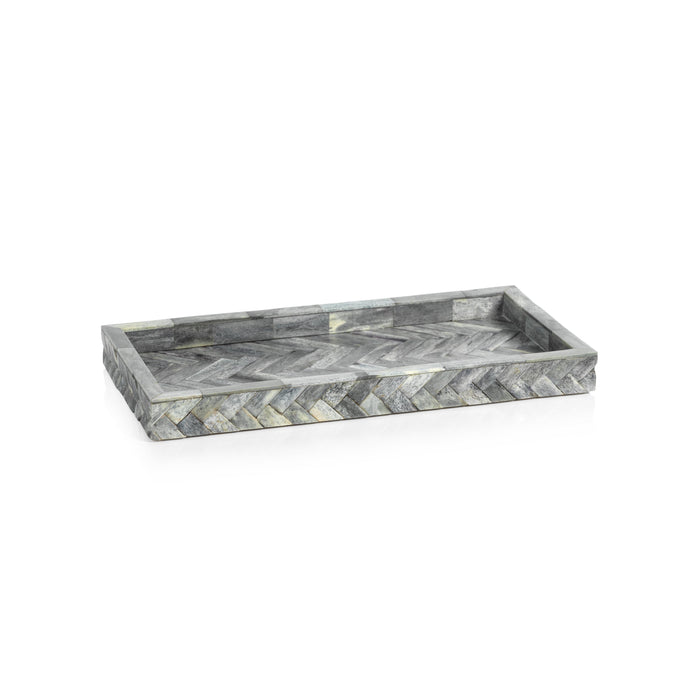 Mayfair Grey Bone Braided Decorative Tray, Small | Bone & Brass
