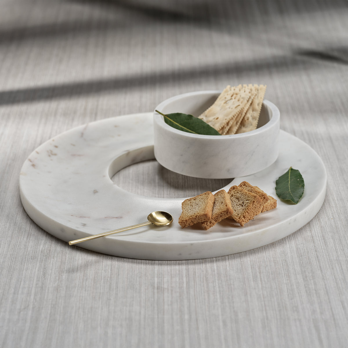 Medan White Marble Chip and Dip Server - Bowl Detail | Bone & Brass