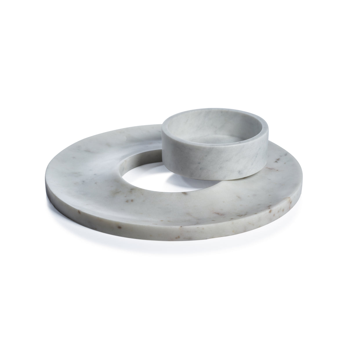 Medan White Marble Chip and Dip Server - Set Top View | Bone & Brass