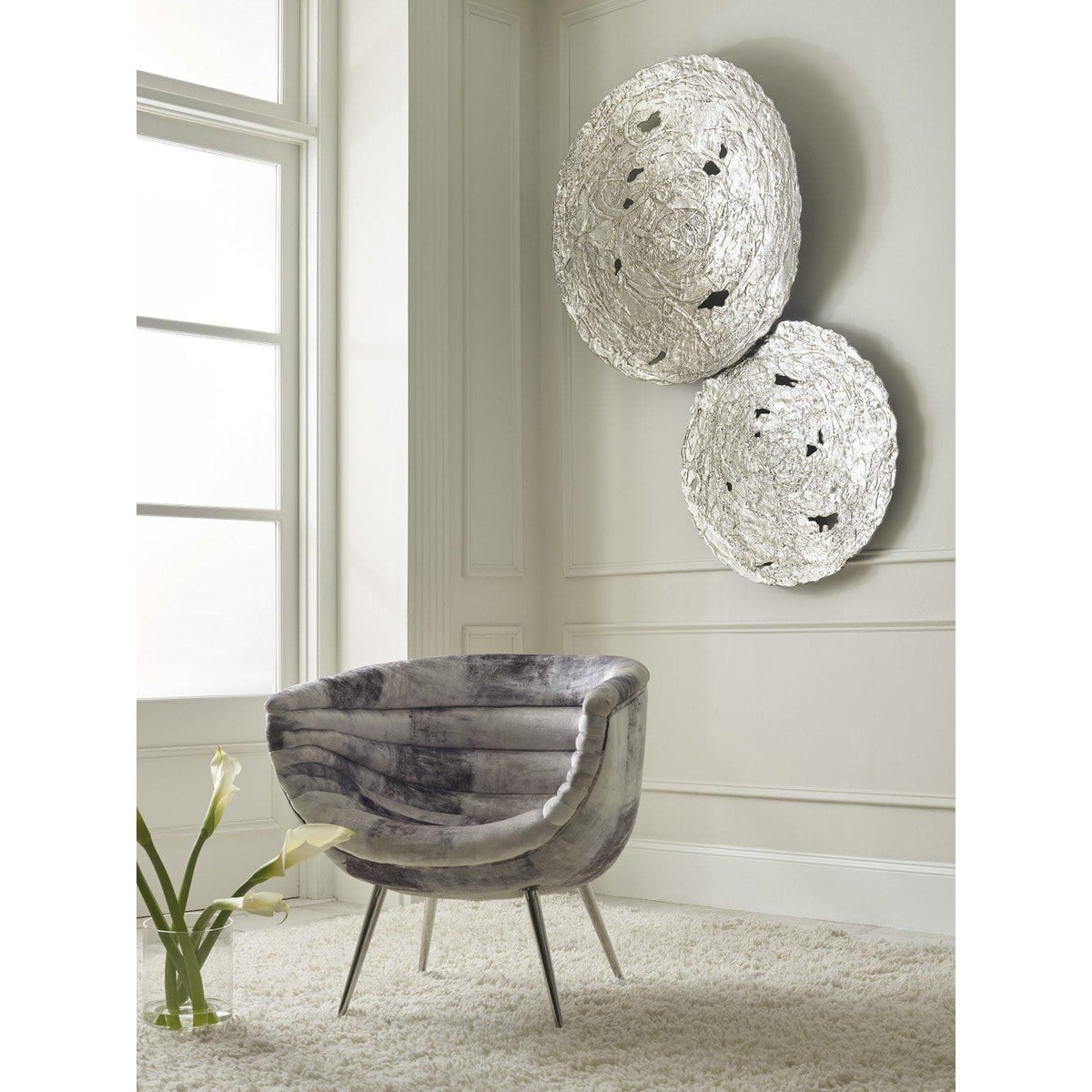 Medium, Silver Leaf Molten Wall Disc - Wall Decor Close Up | Bone & Brass