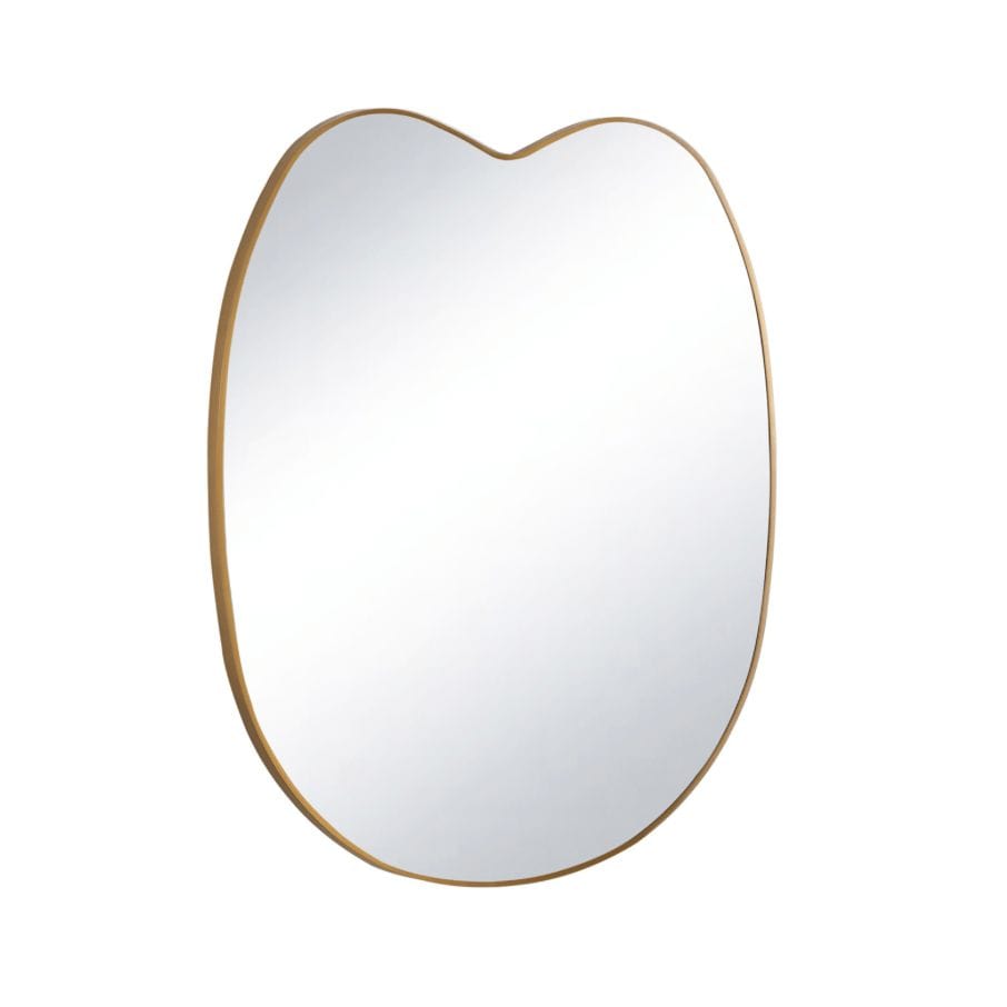 Mela Metal Mirror with a natural brass steel frame and unique organic silhouette.