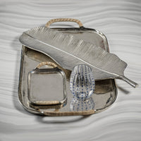 Mendocino Aluminum Tray Rattan Wrapped Handles - Tray Detail | Bone & Brass