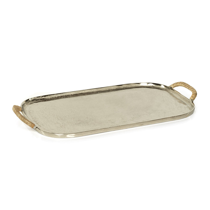 Mendocino Aluminum Tray Rattan Wrapped Handles | Bone & Brass