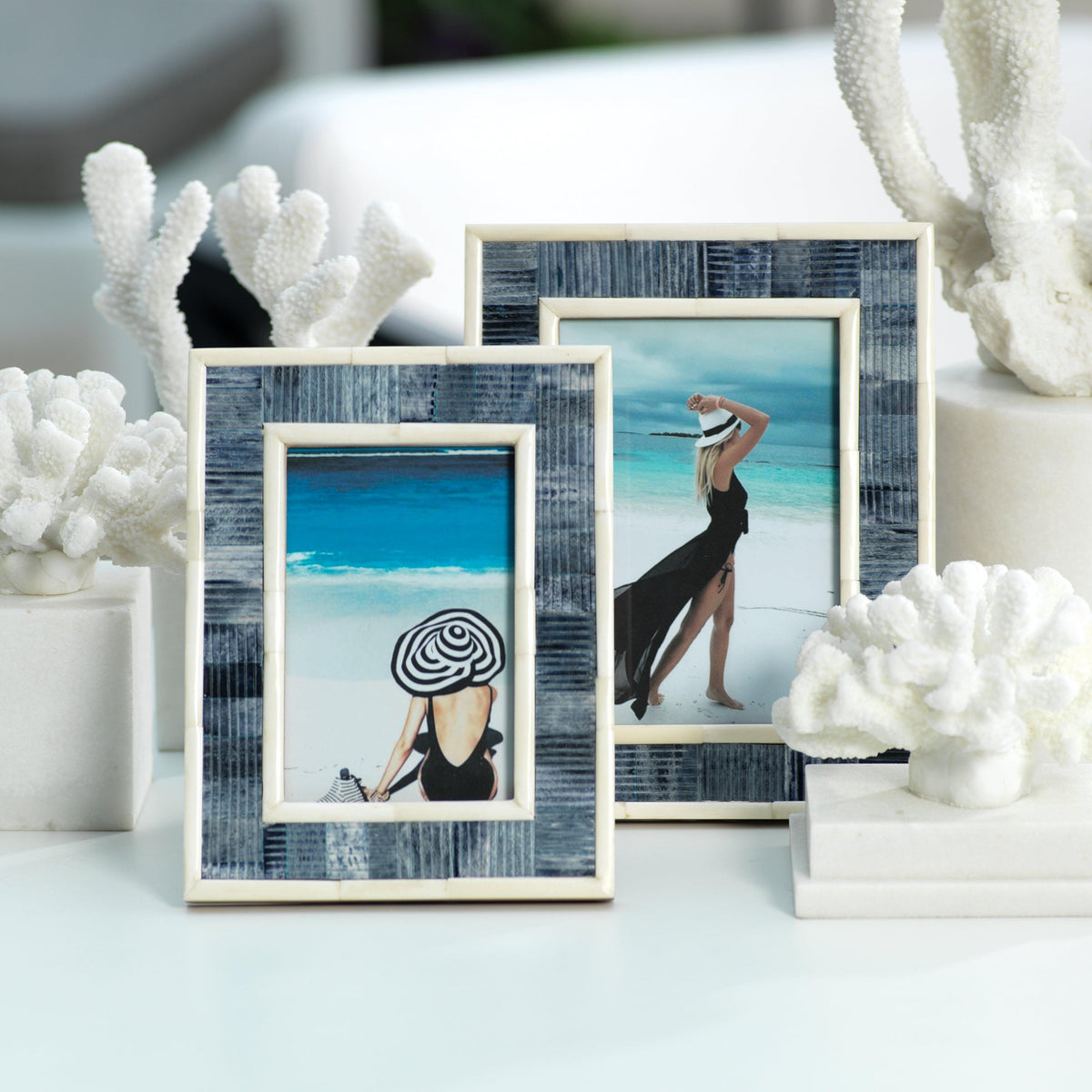 Mendocino Blue & Ivory Bone Photo Frame - 5x7 - Frame Detail | Bone & Brass