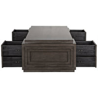 Mentor 2-Sided Desk in pale black mahogany with eight open drawers and brass pulls.