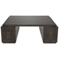 Mentor 2-Sided Desk in pale black mahogany with eight drawers and brass pulls.