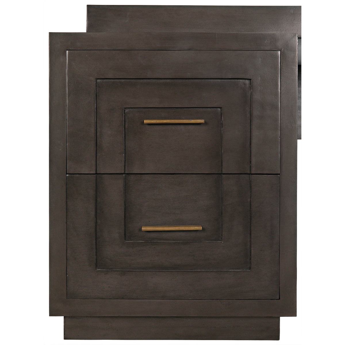 Mentor 2-Sided Desk, pale black mahogany with eight drawers and brass pulls.
