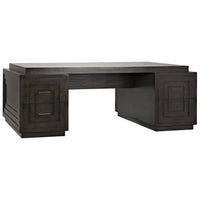 Pale black mahogany 2-sided desk with eight drawers and brass pulls.