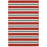 Meridian Red & Blue Outdoor Rug with horizontal stripes, durable polypropylene, power-loomed.