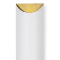 Meyer white and brass metal sconce, 17.5" tall, with a sleek, modern pipe organ design.
