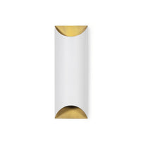 Meyer Metal Sconce: sleek white and brass wall sconce with curved ends, 17.5" tall.