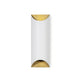 Meyer Metal Sconce: sleek white and brass wall sconce with curved ends, 17.5" tall.