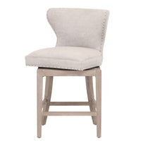 Milton Bisque French Linen swivel counter stool with transitional design and light wood base.