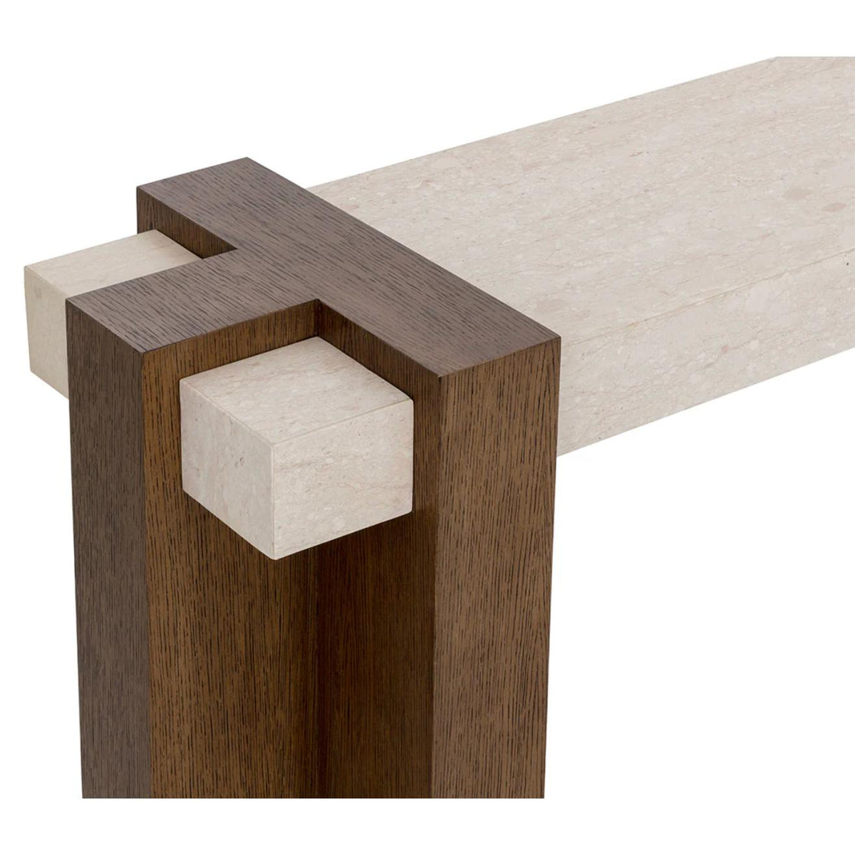 Minerva Ivory Marble & Wood Console Table - Table Top View | Bone & Brass