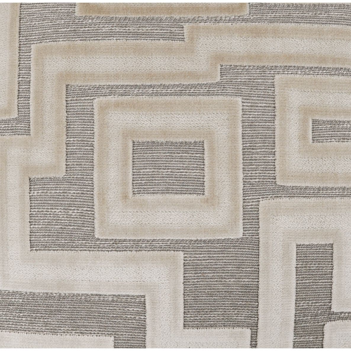 Modernist Oat Throw Pillow with a geometric maze pattern in beige and gray textured fabric.