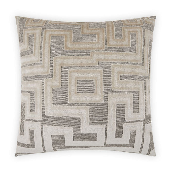 Modernist Oat 24x24 throw pillow with a beige and gray geometric maze pattern, seamless zippered cover.