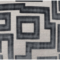 Modernist Steel Charcoal Gray Throw Pillow with geometric maze pattern, 24x24, soft textured fabric.