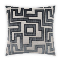 Modernist Steel Charcoal Gray Throw Pillow, 24x24, with a geometric maze pattern and plush texture.
