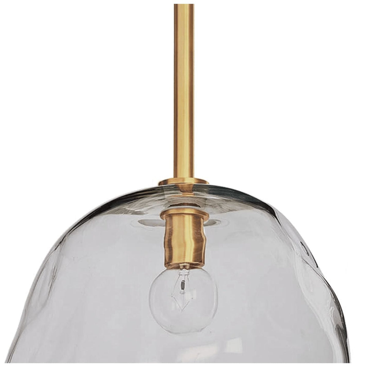 Molten Large Smoke Glass Pendant with natural brass pipe and exposed bulb.