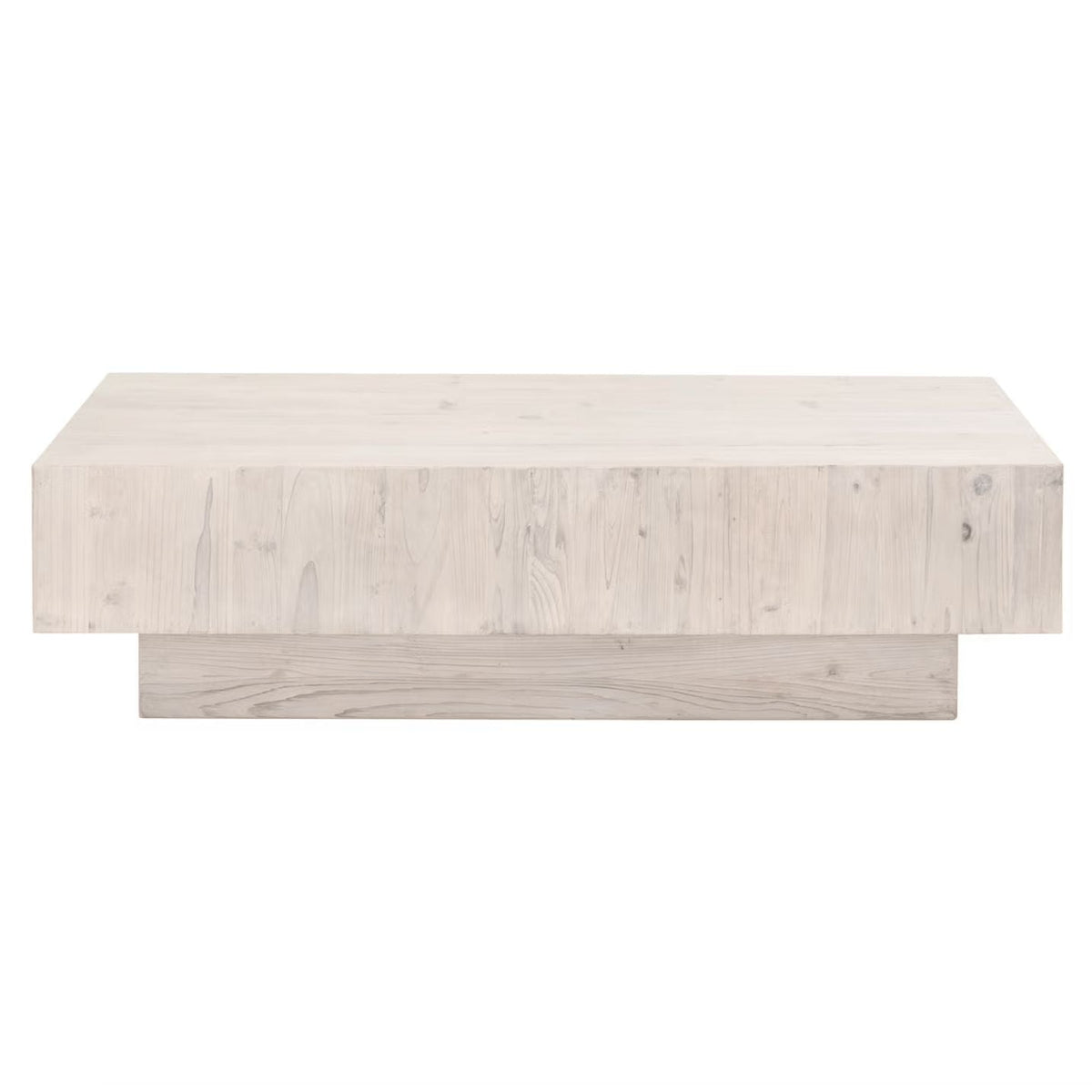 Montauk reclaimed pine coffee table with a light, neutral finish and a simple rectangular organic modern design.