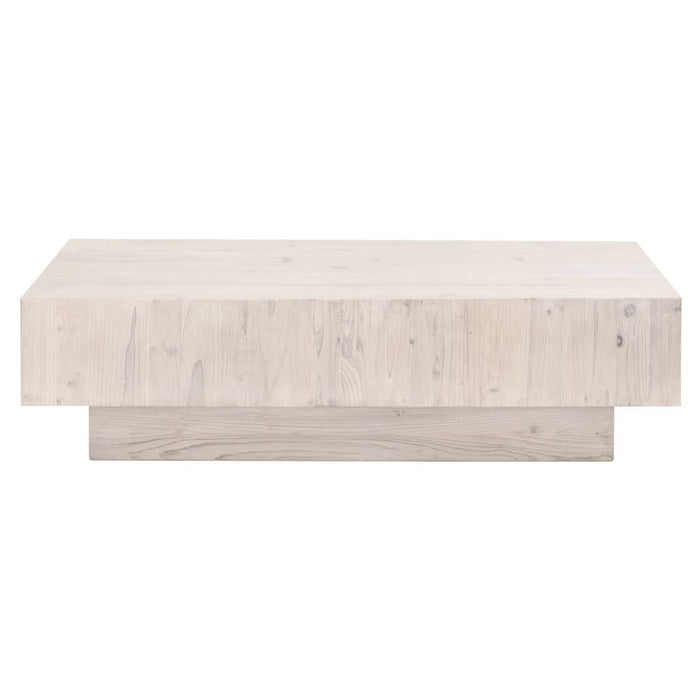 Montauk reclaimed pine coffee table with a light, neutral finish and a simple rectangular organic modern design.