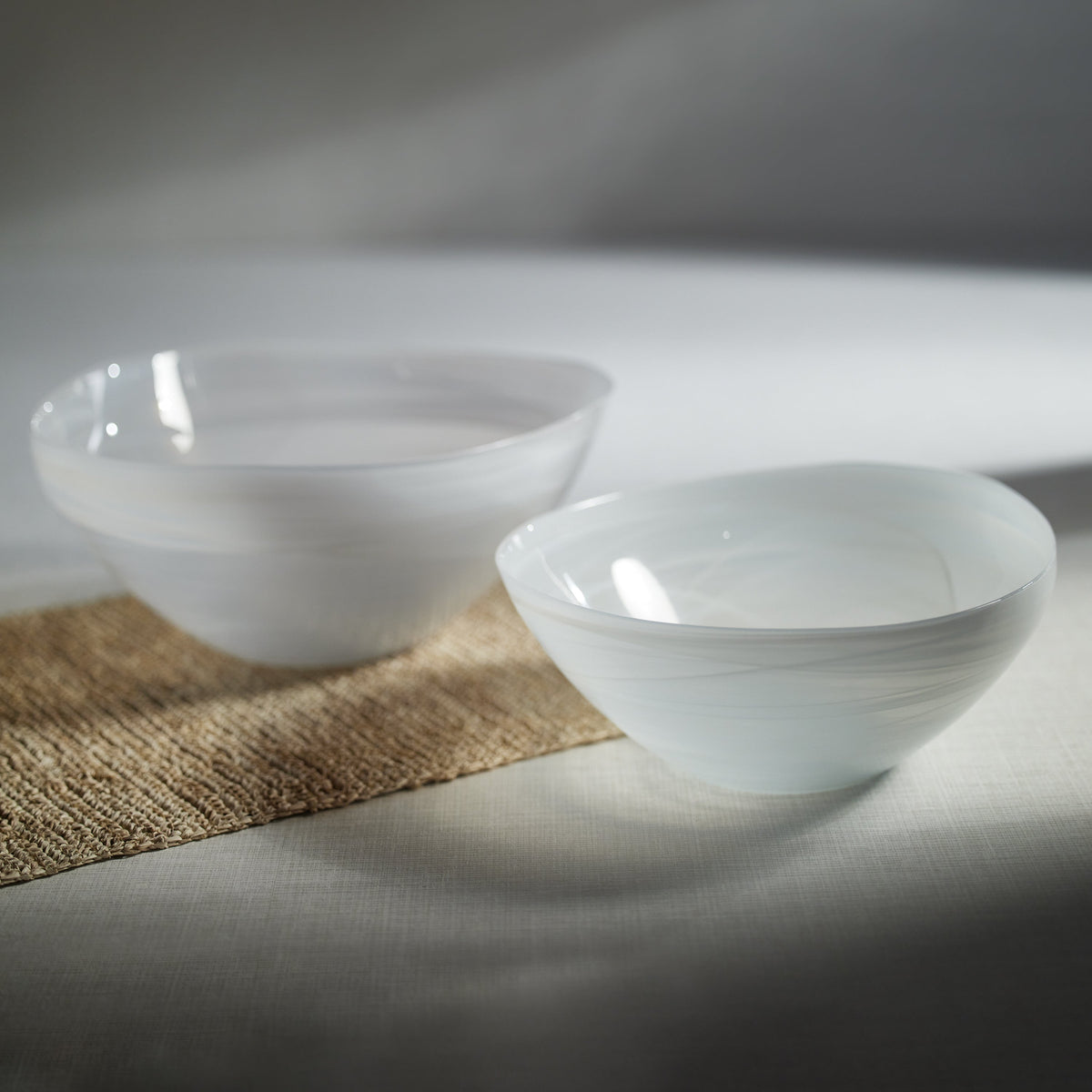 Monte Carlo Large White Alabaster Glass Bowls, Set of 2 - Bowl Detail | Bone & Brass
