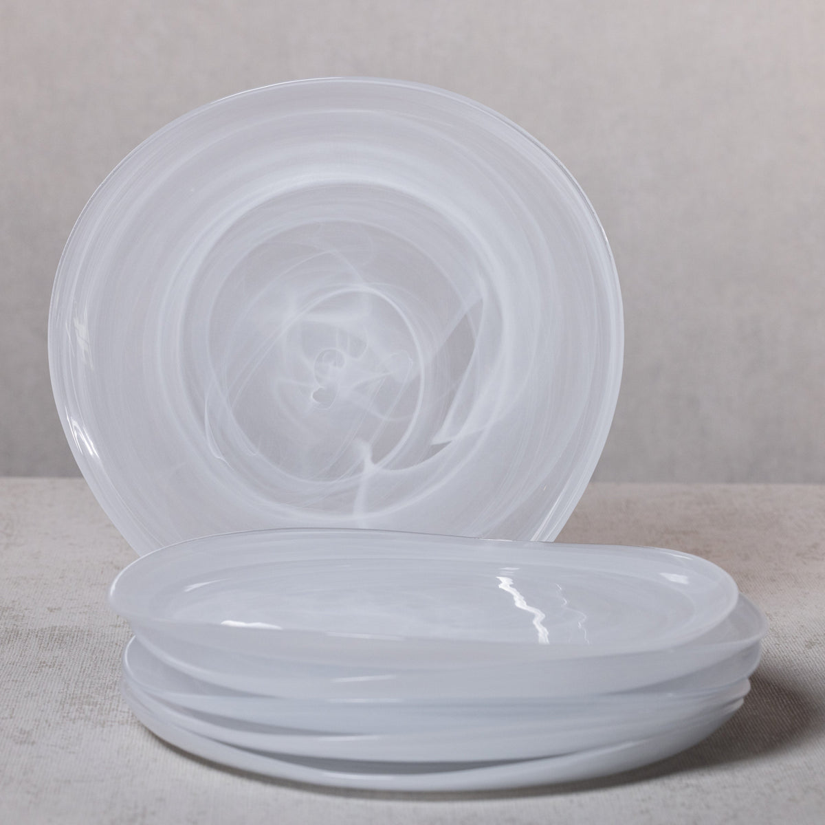 Monte Carlo White Alabaster Dinner Plates, Set of 6 - Plate Top View | Bone & Brass
