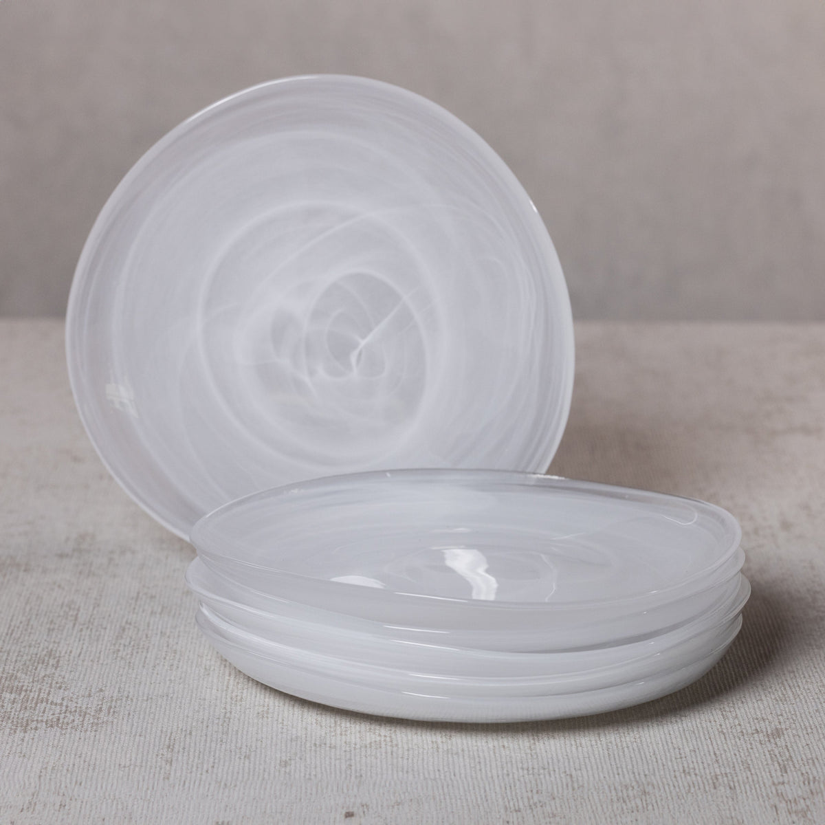Monte Carlo White Alabaster Salad Plates, Set of 6 - Plate Top View | Bone & Brass