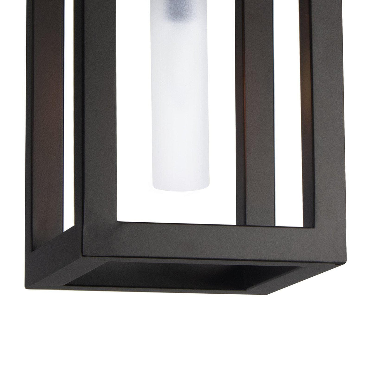 Montecito Black Outdoor Lantern with a bold charcoal frame and frosted glass light cover.