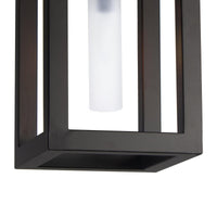 Montecito Black Outdoor Lantern with a bold charcoal frame and frosted glass light cover.