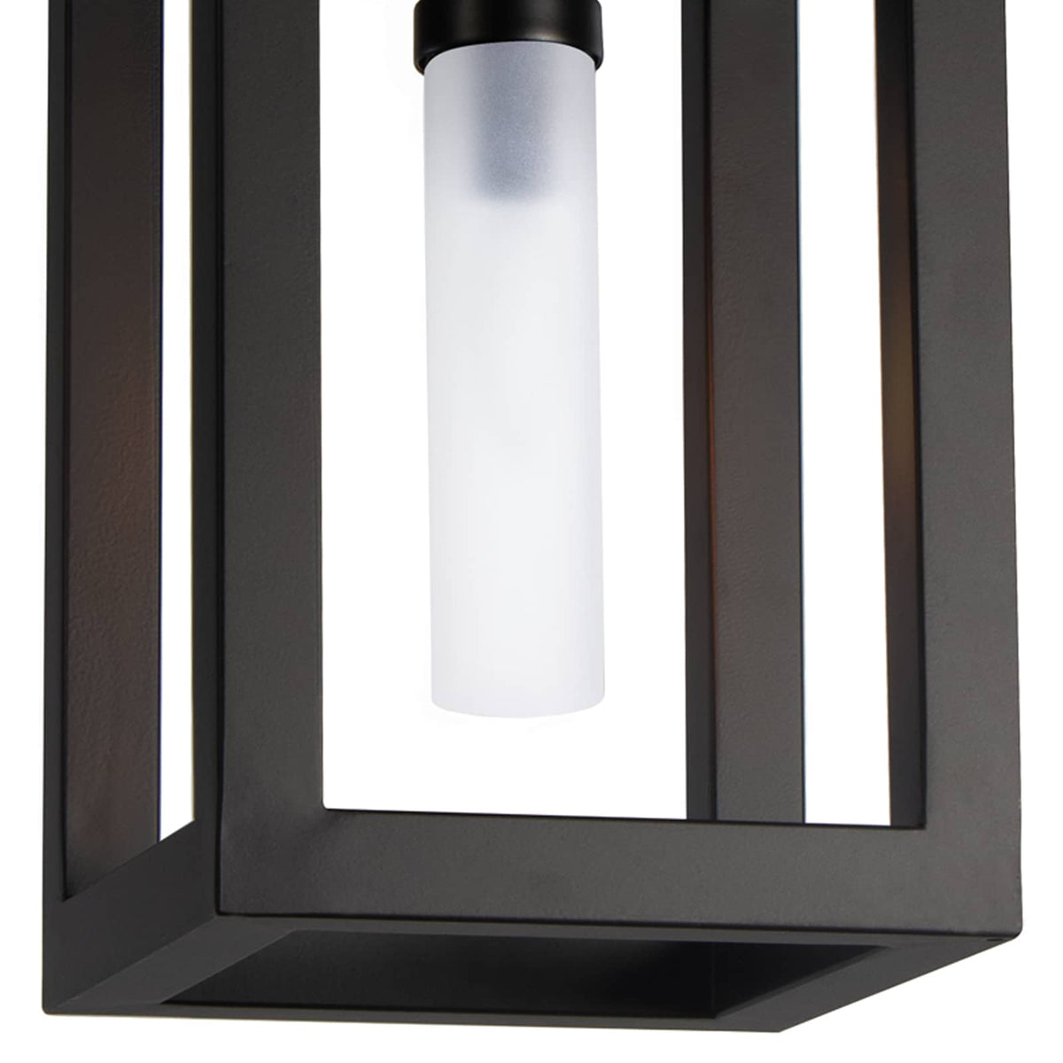 Montecito Black Outdoor Lantern with a bold charcoal frame and frosted glass light cover.