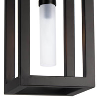 Montecito Black Outdoor Lantern with a bold charcoal frame and frosted glass light cover.