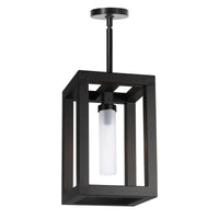 Montecito Black Outdoor Lantern with a bold charcoal frame and frosted glass light cover.