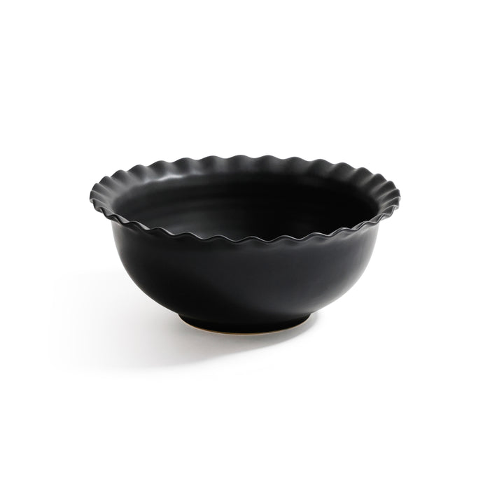 Montecito Black Ruffled Rim Ceramic Serving Bowl | Bone & Brass