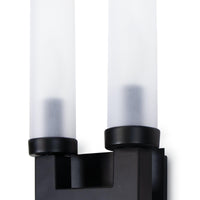 Montecito Double Outdoor Sconce with a bold charcoal backplate and two frosted glass light covers.